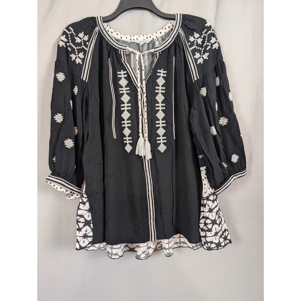 John Mark Embroidered Peasant Blouse Womens 2X Black Excellent